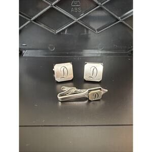 Swank Cufflinks and Tie Clip Silver Tone "D"